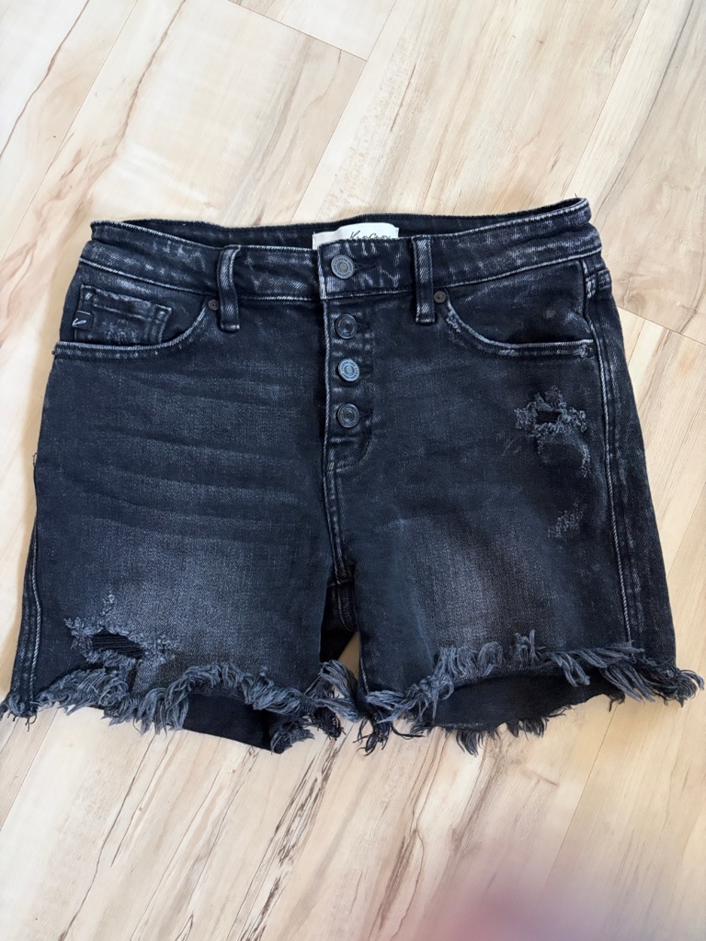 KanCan Black Distressed High-Rise Jean Shorts